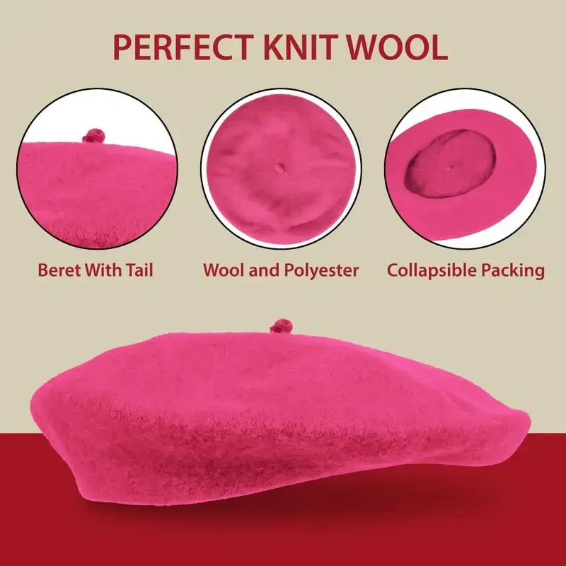 Kangaroo Vintage French Beret - Erkaklar va ayollar uchun unisex jun shapka, Cosplay, kostyumlar kechasi, Parij moda aksessuari - 7