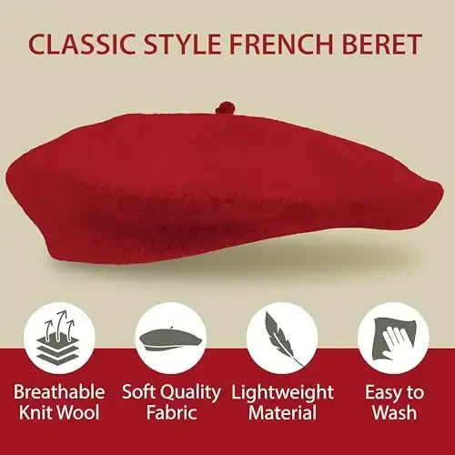 Kangaroo Vintage French Beret - Erkaklar va ayollar uchun unisex jun shapka, Cosplay, kostyumlar kechasi, Parij moda aksessuari - 6