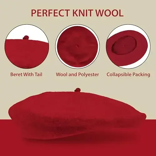 Kangaroo Vintage French Beret - Erkaklar va ayollar uchun unisex jun shapka, Cosplay, kostyumlar kechasi, Parij moda aksessuari - 7