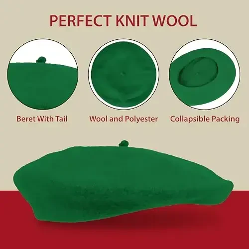 Kangaroo Vintage French Beret - Erkaklar va ayollar uchun unisex jun shapka, Cosplay, kostyumlar kechasi, Parij moda aksessuari - 5