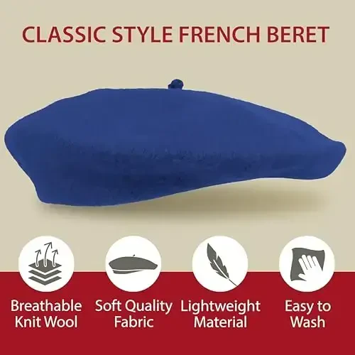Kangaroo Vintage French Beret - Erkaklar va ayollar uchun unisex jun shlyapa, Cosplay, kostyumlar partiyasi, Parij moda aksessuari - 4