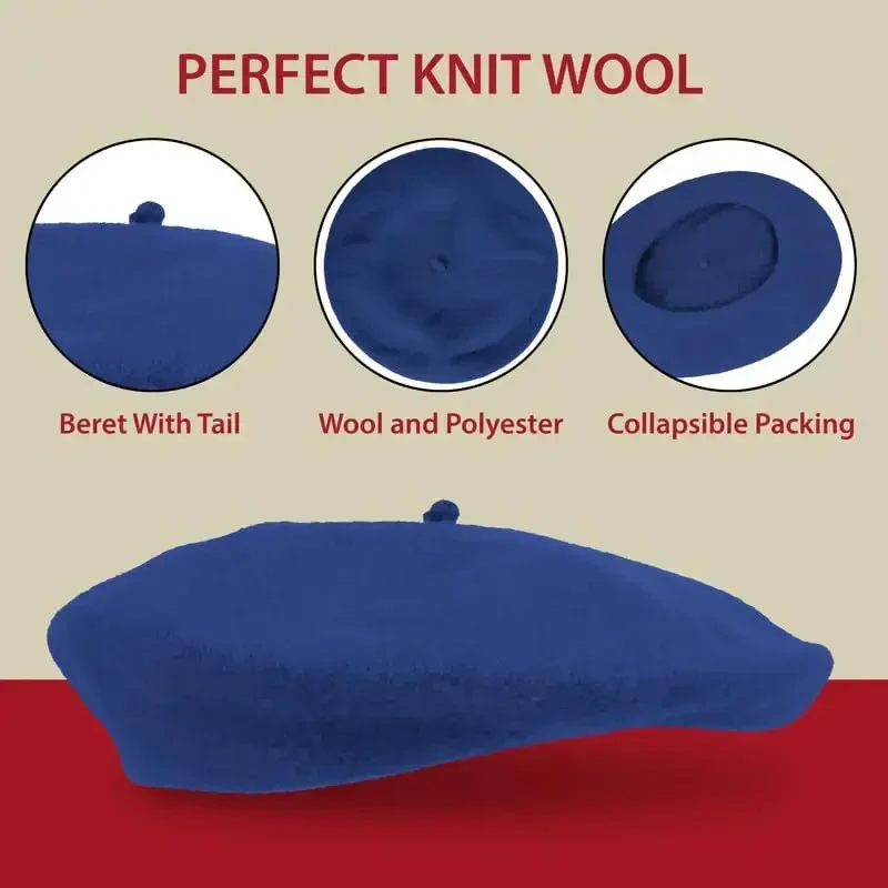 Kangaroo Vintage French Beret - Erkaklar va ayollar uchun unisex jun shlyapa, Cosplay, kostyumlar partiyasi, Parij moda aksessuari - 5