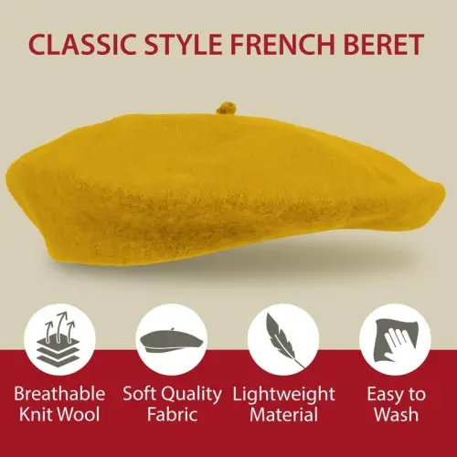 Kangaroo Vintage French Beret - Erkaklar va ayollar uchun unisex jun shlyapa, Cosplay, kostyumlar partiyasi, Parij moda aksessuari - 4