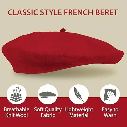 Kangaroo Vintage French Beret - Unisex Wool Hat for Men & Women, Cosplay, Costume Party, Parisian Fashion Accessory - 6