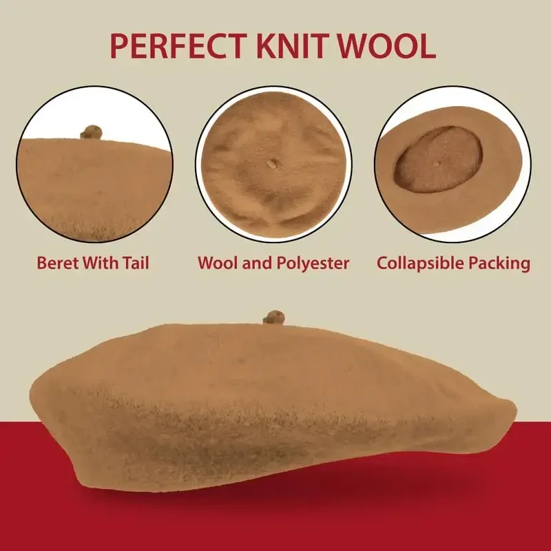 Kangaroo Vintage French Beret - Unisex Wool Hat for Men & Women, Cosplay, Costume Party, Parisian Fashion Accessory - 5