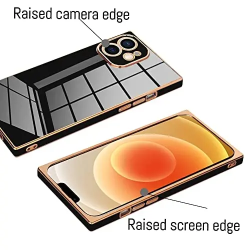 KANGHAR Case Compatible with iPhone 12 Luxury Cute Plating Electroplated Design Case Full-Body Anti-Scratch Shockproof Bumper Protective Cover for iPhone 12 6.1 Inch Black - 3