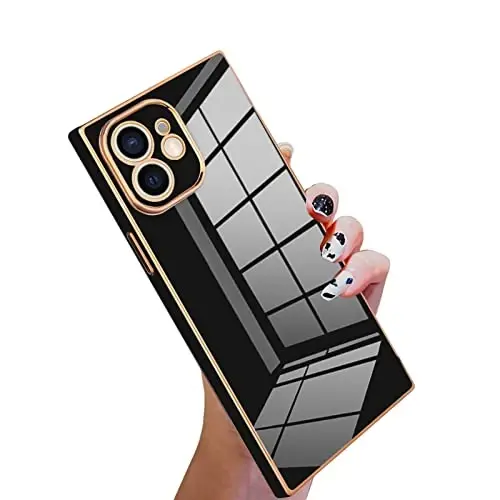 KANGHAR Case Compatible with iPhone 12 Luxury Cute Plating Electroplated Design Case Full-Body Anti-Scratch Shockproof Bumper Protective Cover for iPhone 12 6.1 Inch Black - KANGHAR