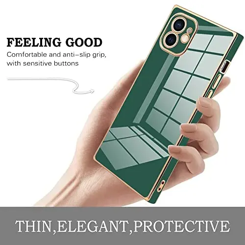 KANGHAR Case Compatible with iPhone 12 Luxury Cute Plating Electroplated Design Case Full-Body Anti-Scratch Shockproof Bumper Protective Cover for iPhone 12 6.1 Inch Dark Green - 4
