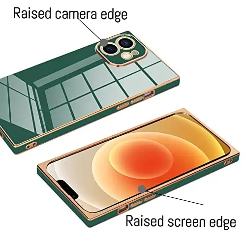 KANGHAR Case Compatible with iPhone 12 Luxury Cute Plating Electroplated Design Case Full-Body Anti-Scratch Shockproof Bumper Protective Cover for iPhone 12 6.1 Inch Dark Green - 3