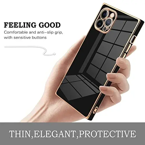 KANGHAR Case Compatible with iPhone 12 Pro Max Luxury Cute Plating Design Case Full-Body Anti-Scratch Shockproof Bumper Protective Cover for iPhone 12 Pro Max 6.7 Inch Black - 4