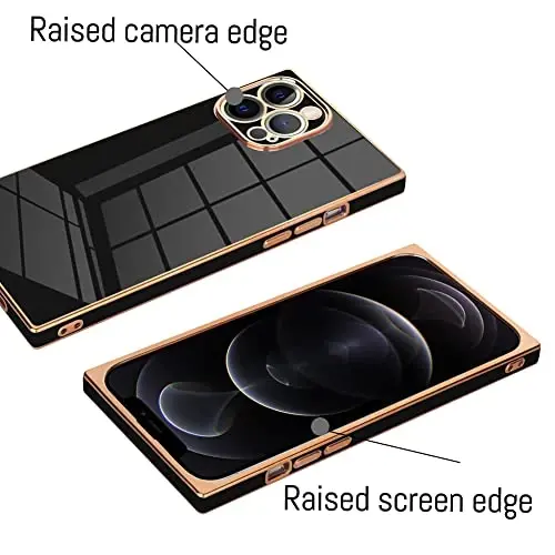 KANGHAR Case Compatible with iPhone 12 Pro Max Luxury Cute Plating Design Case Full-Body Anti-Scratch Shockproof Bumper Protective Cover for iPhone 12 Pro Max 6.7 Inch Black - 3