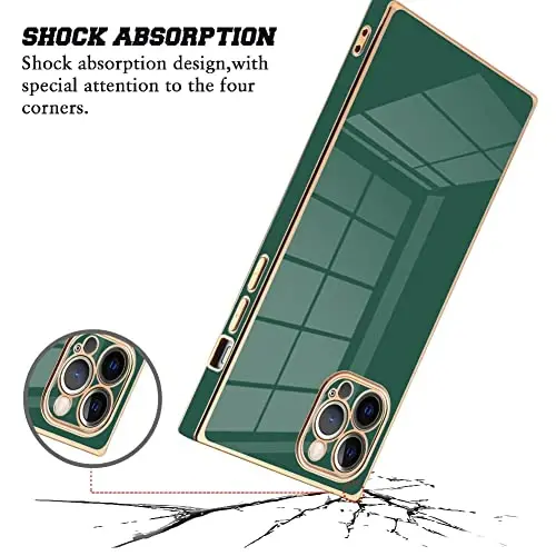 KANGHAR Case Compatible with iPhone 12 Pro Max Luxury Cute Plating Design Case Full-Body Anti-Scratch Shockproof Bumper Protective Cover for iPhone 12 Pro Max 6.7 Inch Dark Green 