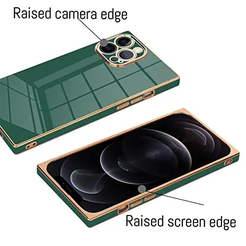 KANGHAR Case Compatible with iPhone 12 Pro Max Luxury Cute Plating Design Case Full-Body Anti-Scratch Shockproof Bumper Protective Cover for iPhone 12 Pro Max 6.7 Inch Dark Green - 3