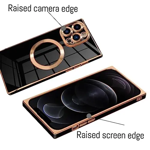 KANGHAR Case Compatible with iPhone 12 Pro Max Magnetic [Compatible with MagSafe] Luxury Cute Plating Design Case Full-Body Anti-Scratch Shockproof Bumper Protective Cover Black - 3