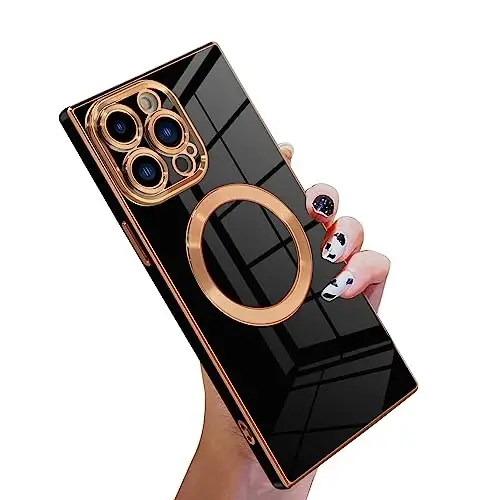KANGHAR Case Compatible with iPhone 12 Pro Max Magnetic [Compatible with MagSafe] Luxury Cute Plating Design Case Full-Body Anti-Scratch Shockproof Bumper Protective Cover Black - KANGHAR