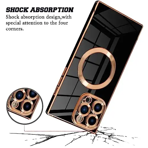 KANGHAR Case Compatible with iPhone 12 Pro Max Magnetic [Compatible with MagSafe] Luxury Cute Plating Design Case Full-Body Anti-Scratch Shockproof Bumper Protective Cover Black - KANGHAR (1)