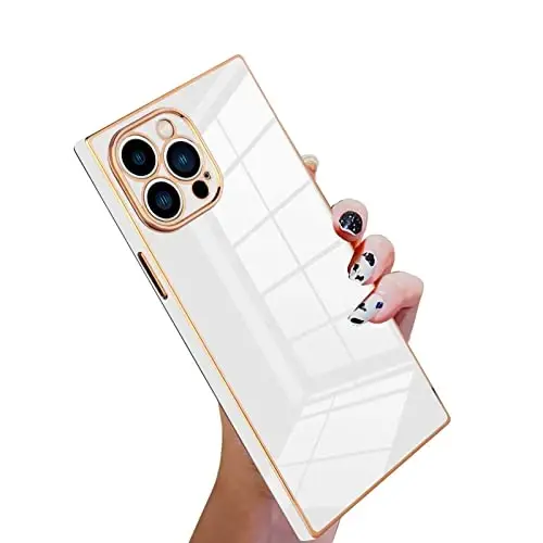 KANGHAR Case Compatible with iPhone 13 Pro Luxury Cute Plating Design Case Protective Cover for iPhone 13 Pro 6.1 Inch-White 