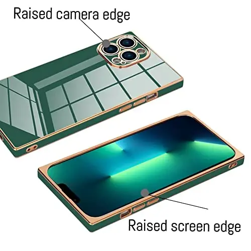 KANGHAR Case Compatible with iPhone 13 Pro Max Luxury Cute Plating Electroplated Design Case Full-Body Anti-Scratch Shockproof Bumper Protective Cover for iPhone 13 Pro Max 6.7 Inch Dark Green - 3