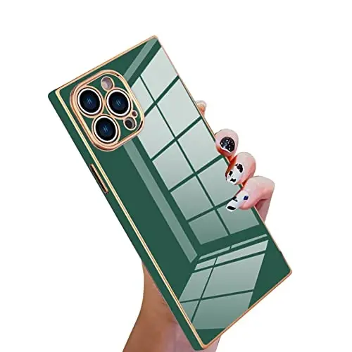 KANGHAR Case Compatible with iPhone 13 Pro Max Luxury Cute Plating Electroplated Design Case Full-Body Anti-Scratch Shockproof Bumper Protective Cover for iPhone 13 Pro Max 6.7 Inch Dark Green - 2