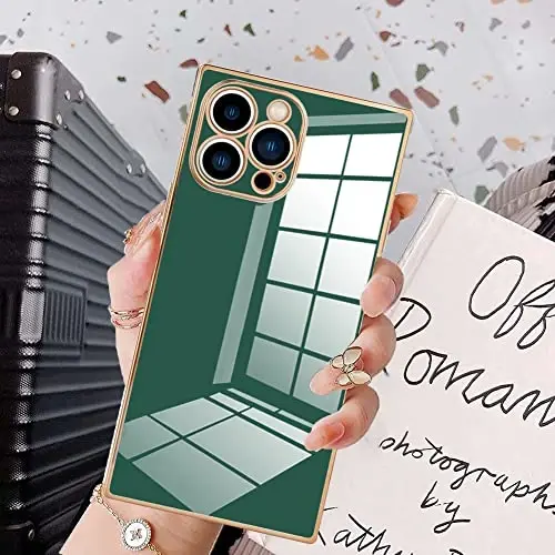 KANGHAR Case Compatible with iPhone 13 Pro Max Luxury Dark Green | Cute Plating Electroplated Design Case Full-Body Anti-Scratch Shockproof Bumper Protective Cover 