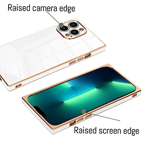 KANGHAR Case Compatible with iPhone 13 Pro Max Luxury White | Cute Plating Electroplated Design Case Full-Body Anti-Scratch Shockproof Bumper Slim Cover for iPhone 13 Pro Max 6.7