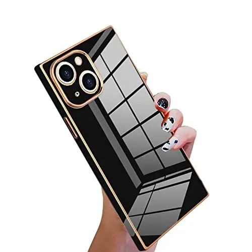 KANGHAR Case Compatible with iPhone 13 Women Girls,Luxury Cute Plating Electroplate Design Case Full-Body Anti-Scratch Shockproof Bumper Protective Cover (Black) - 1