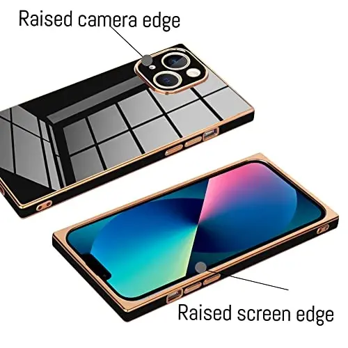 KANGHAR Case Compatible with iPhone 13 Women Girls,Luxury Cute Plating Electroplate Design Case Full-Body Anti-Scratch Shockproof Bumper Protective Cover (Black) - 3