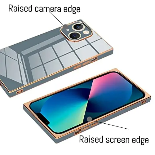 KANGHAR Case Compatible with iPhone 13 Women Girls,Luxury Cute Plating Electroplate Design Case Full-Body Anti-Scratch Shockproof Bumper Protective Cover (Granny Grey) - 3