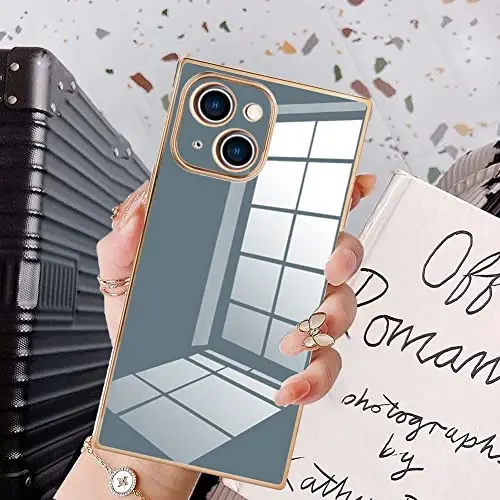 KANGHAR Case Compatible with iPhone 13 Women Girls Luxury Granny Grey | Cute Plating Electroplate Design Case Full-Body Anti-Scratch Shockproof Bumper Protective Cover 
