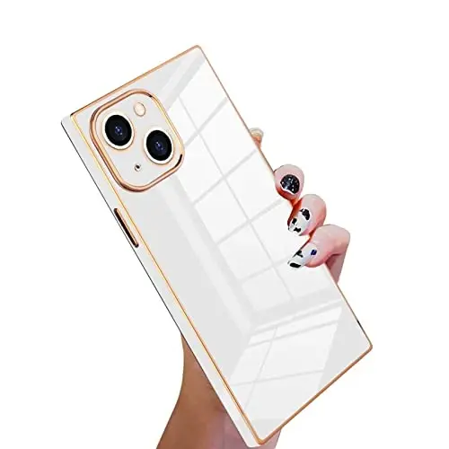 KANGHAR Case Compatible with iPhone 13 Women Girls,Luxury Cute Plating Electroplate Design Case Full-Body Anti-Scratch Shockproof Bumper Protective Cover (White) - 1