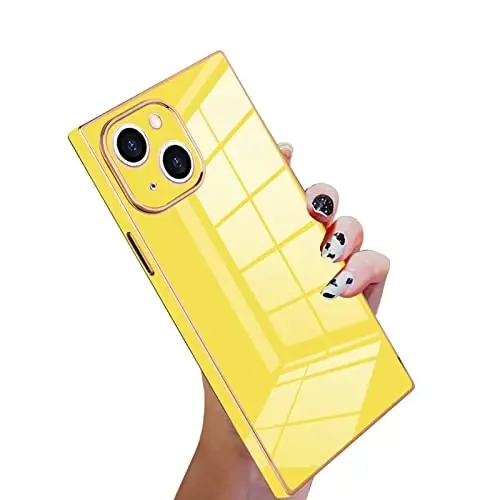 KANGHAR Case Compatible with iPhone 13 Women Girls,Luxury Cute Plating Electroplate Design Case Full-Body Anti-Scratch Shockproof Bumper Protective Cover (Yellow) 