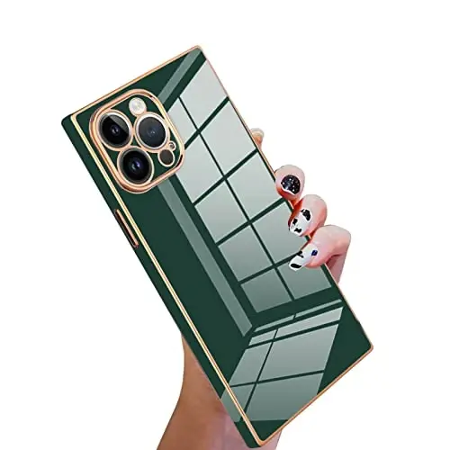 KANGHAR Case Compatible with iPhone 14 Pro Max Luxury Cute Plating Electroplated Design Cute Case Full-Body Anti-Scratch Shockproof Bumper Slim Cover for iPhone 14 Pro Max Dark Green - 1