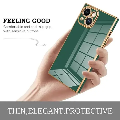 KANGHAR Case Compatible with iPhone 15 Luxury Cute Plating Design Case Full-Body Anti-Scratch Shockproof Bumper Protective Cover for iPhone 15 6.1 Inch Dark Green - 4