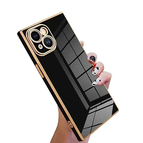 KANGHAR Case Compatible with iPhone 15 Luxury Cute Plating Design Case Full-Body Anti-Scratch Shockproof Bumper Protective Cover for iPhone 15 6.1 Inch Black 