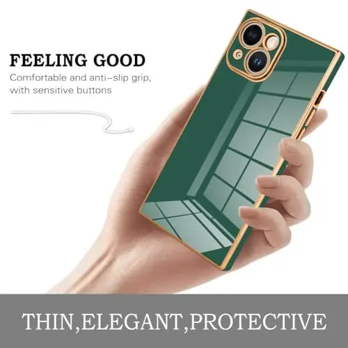 KANGHAR Case Compatible with iPhone 15 Plus Luxury Cute Plating Design Case Full-Body Anti-Scratch Shockproof Bumper Protective Cover for iPhone 15 Plus 6.7 Inch Dark Green - 4