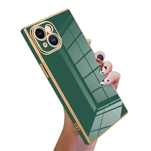 KANGHAR Case Compatible with iPhone 15 Plus Luxury Cute Plating Design Case Full-Body Anti-Scratch Shockproof Bumper Protective Cover for iPhone 15 Plus 6.7 Inch Dark Green 