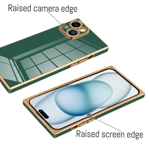 KANGHAR Case Compatible with iPhone 15 Plus Luxury Cute Plating Design Case Full-Body Anti-Scratch Shockproof Bumper Protective Cover for iPhone 15 Plus 6.7 Inch Dark Green - 3