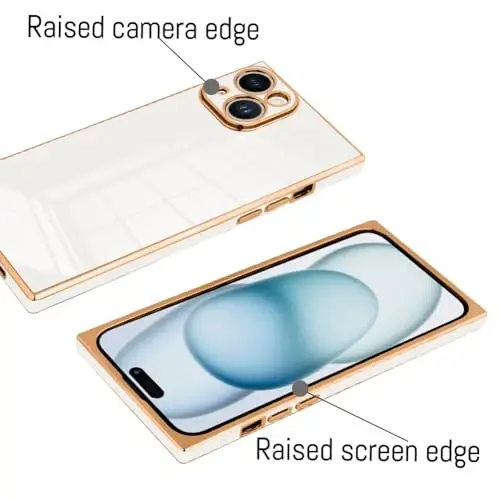 KANGHAR Case Compatible with iPhone 15 Plus Luxury Cute Plating Design Case Full-Body Anti-Scratch Shockproof Bumper Protective Cover for iPhone 15 Plus 6.7 Inch White - 3