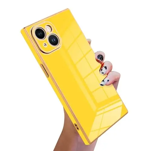 KANGHAR Case Compatible with iPhone 15 Plus Luxury Cute Plating Design Case Full-Body Anti-Scratch Shockproof Bumper Protective Cover for iPhone 15 Plus 6.7 Inch Yellow - KANGHAR