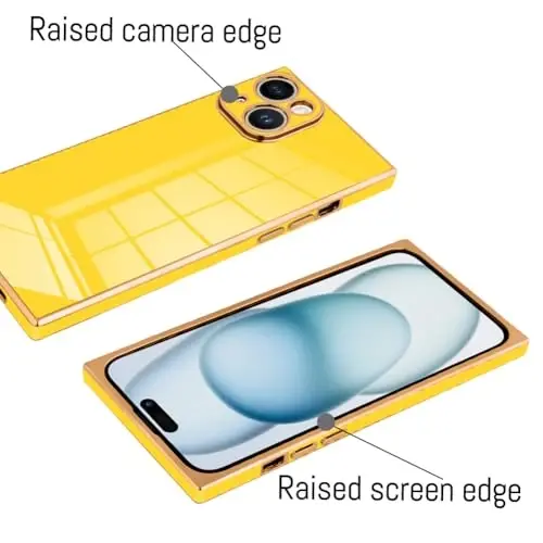 KANGHAR Case Compatible with iPhone 15 Plus Luxury Cute Plating Design Case Full-Body Anti-Scratch Shockproof Bumper Protective Cover for iPhone 15 Plus 6.7 Inch Yellow - 3