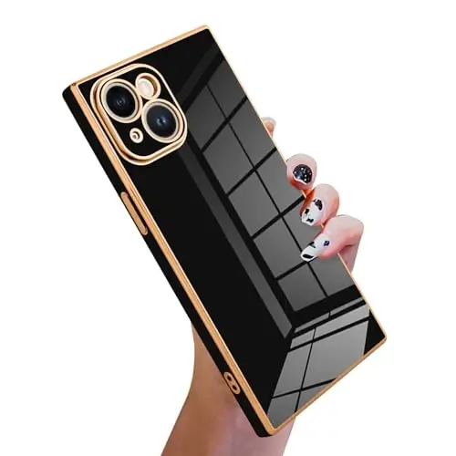 KANGHAR Case Compatible with iPhone 15 Plus Luxury Cute Plating Design Case Full-Body Anti-Scratch Shockproof Bumper Protective Cover for iPhone 15 Plus 6.7 Inch Black 