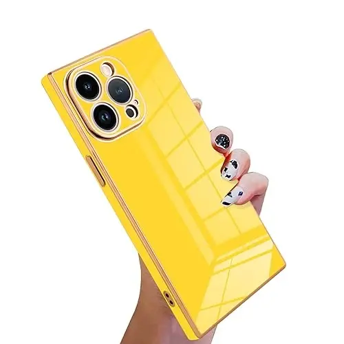 KANGHAR Case Compatible with iPhone 15 Pro Luxury Cute Plating Design Case Full-Body Anti-Scratch Shockproof Bumper Protective Cover for iPhone 15 Pro 6.1 Inch Yellow - 1