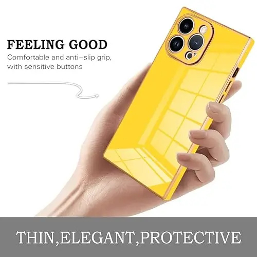 KANGHAR Case Compatible with iPhone 15 Pro Luxury Cute Plating Design Case Full-Body Anti-Scratch Shockproof Bumper Protective Cover for iPhone 15 Pro 6.1 Inch Yellow - 4