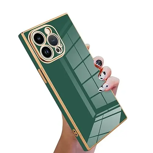 KANGHAR Case Compatible with iPhone 15 Pro Max Luxury Cute Plating Design Case Full-Body Anti-Scratch Shockproof Bumper Protective Cover for iPhone 15 Pro Max 6.7 Inch Dark Green - 1
