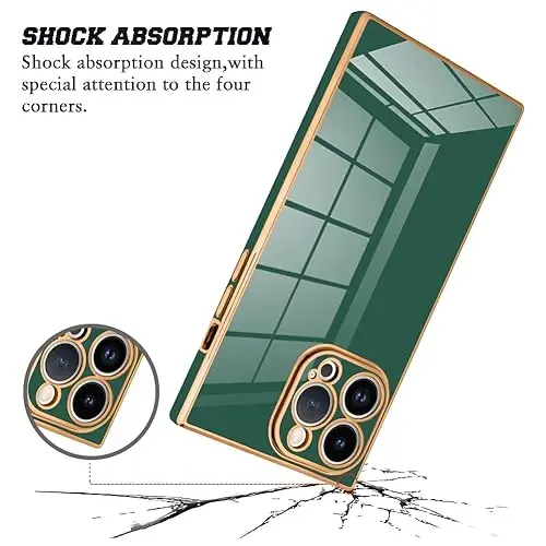 KANGHAR Case Compatible with iPhone 15 Pro Max Luxury Dark Green | Cute Plating Design Case Full-Body Anti-Scratch Shockproof Bumper Protective Cover for iPhone 15 Pro Max 6.7 Inch 