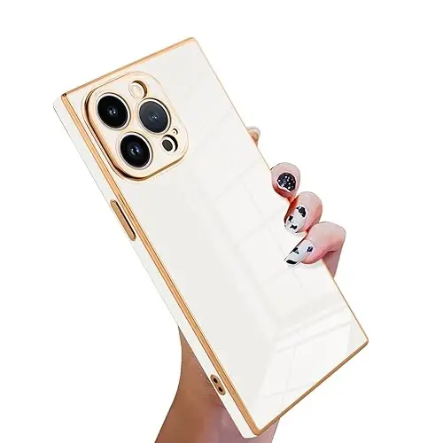 KANGHAR Case Compatible with iPhone 15 Pro Max Luxury Cute Plating Design Case Full-Body Anti-Scratch Shockproof Bumper Protective Cover for iPhone 15 Pro Max 6.7 Inch White 