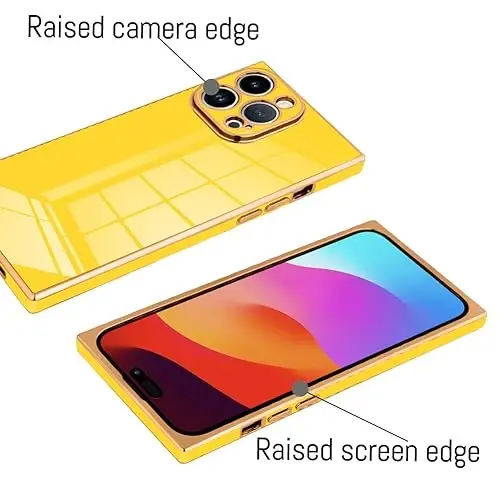 KANGHAR Case Compatible with iPhone 15 Pro Max Luxury Cute Plating Design Case Full-Body Anti-Scratch Shockproof Bumper Protective Cover for iPhone 15 Pro Max 6.7 Inch Yellow - 3