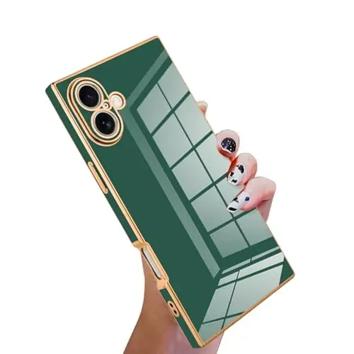 KANGHAR Case Compatible with iPhone 16 Luxury Cute Plating Design Case Full-Body Anti-Scratch Shockproof Bumper Protective Cover for iPhone 16 6.1 Inch Dark Green - 1