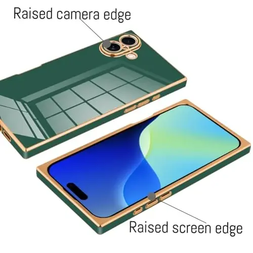 KANGHAR Case Compatible with iPhone 16 Luxury Cute Plating Design Case Full-Body Anti-Scratch Shockproof Bumper Protective Cover for iPhone 16 6.1 Inch Dark Green - 3
