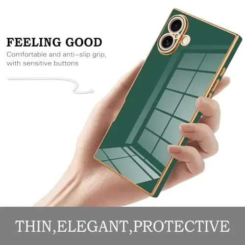 KANGHAR Case Compatible with iPhone 16 Luxury Cute Plating Design Case Full-Body Anti-Scratch Shockproof Bumper Protective Cover for iPhone 16 6.1 Inch Dark Green - 4